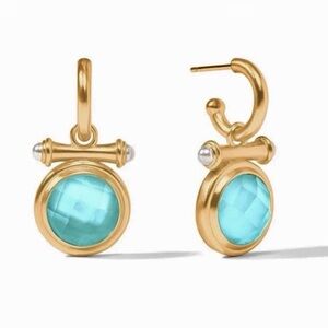 $165 Julie Vos Gold and Blue Bamboo Hoop & Charm Earrings